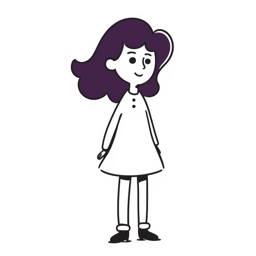 A simple sketch of a girl with flowing purple hair emoji