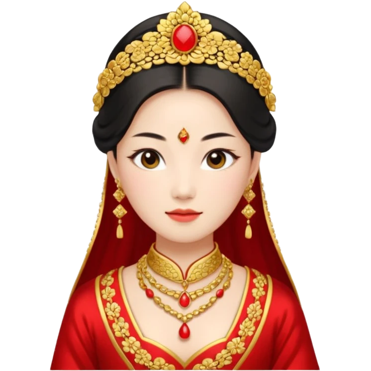 Chinese bride getup, heavy jewelary, traditional. emoji