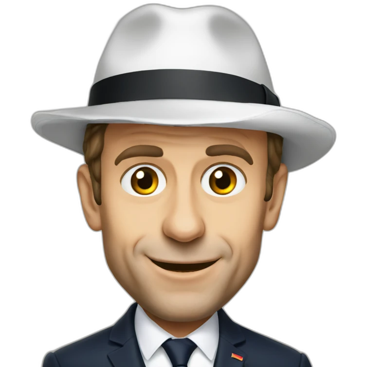 Crazy Emmanuel Macron with a hat emoji