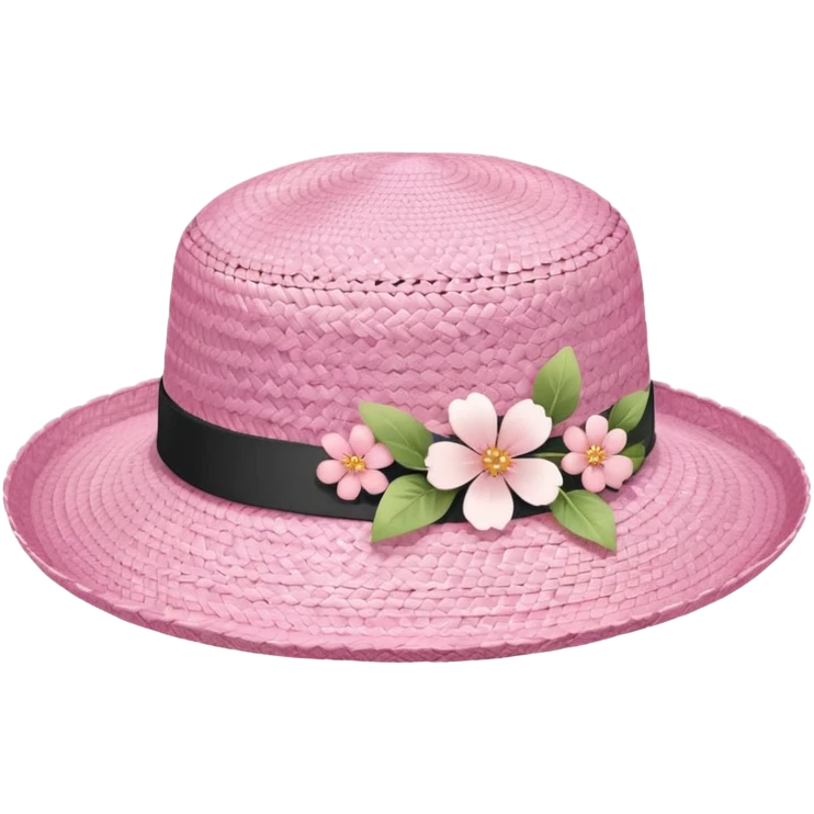 A pastel pink and white Sakura straw hat with Sakura flower emoji