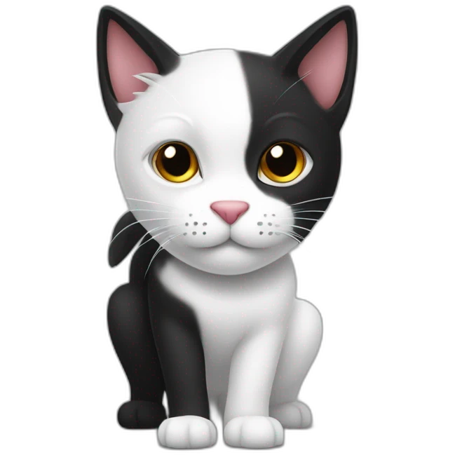 Gato blanco con negro con un corazón en la nariz, pero de color negro el corazón  emoji