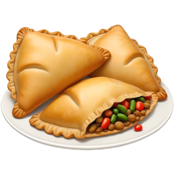 Cinematic Realistic Empanadas Dish Emoji, showcasing crispy fried turnovers filled with spiced meat and vegetables rendered with rich textures and dynamic, appetizing lighting. emoji