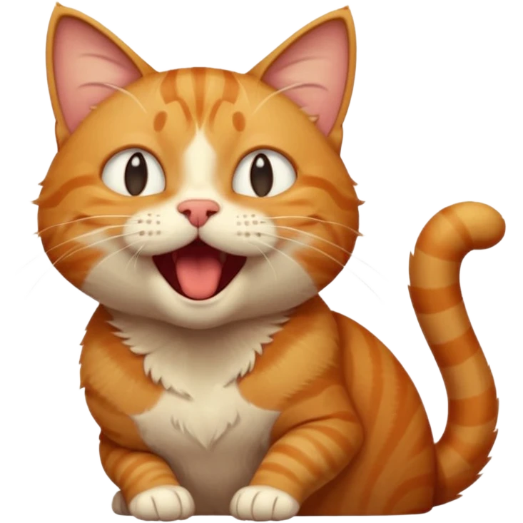 A high-resolution photo-realistic digital illustration of a ginger tabby cat head tilted yawning, chest upward emoji