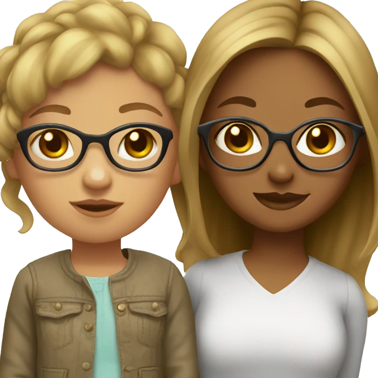 girl with brown and blonde highlights and glasses with baby  emoji