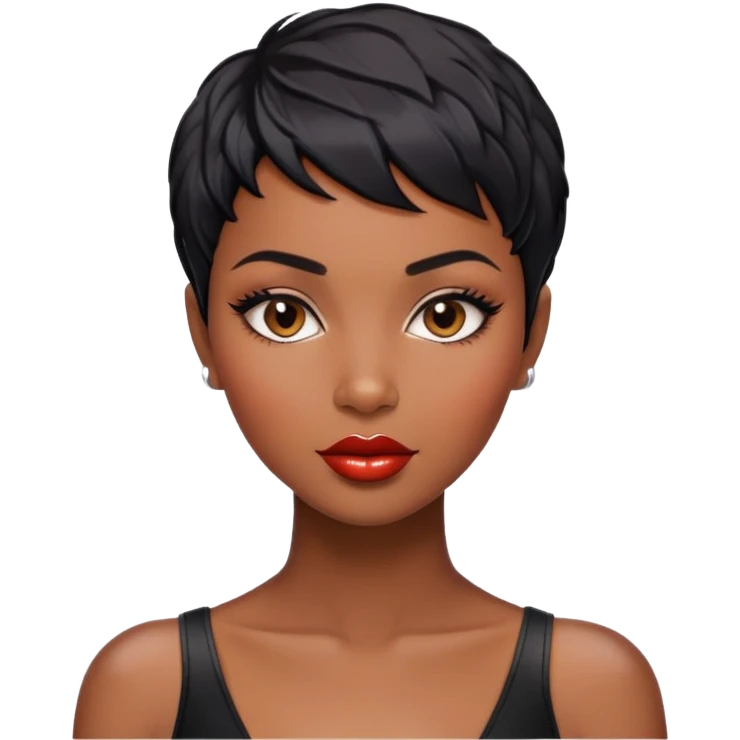 Alluring african woman pixie cut textured black hair shiny glossy lips emoji