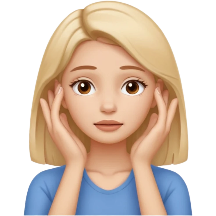 Simple emoji of a woman touching her face with both hands, hands pressing on cheeks and jaw, clear facial exercise with hands, easy to understand, simple icon, no beauty, no makeup, no medical elements
 emoji