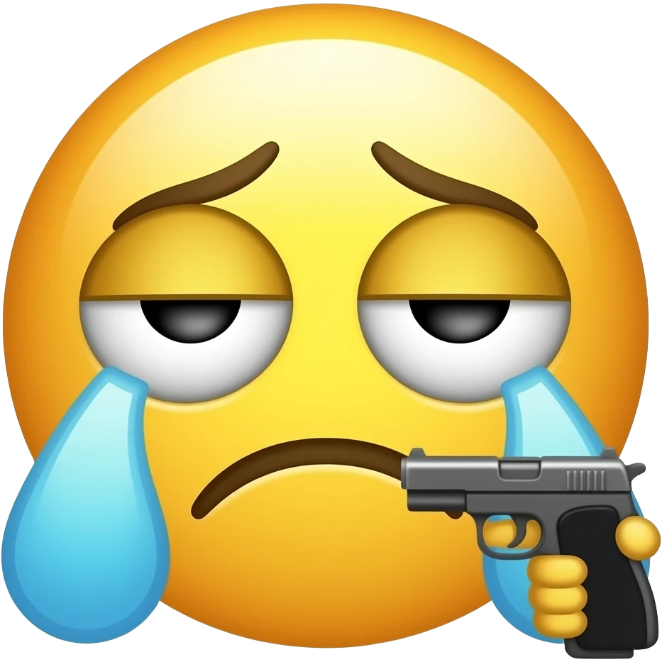 Make an suicide emoji that is tired and has eyebags and puting to killnhim self with a gun remove the tears emoji