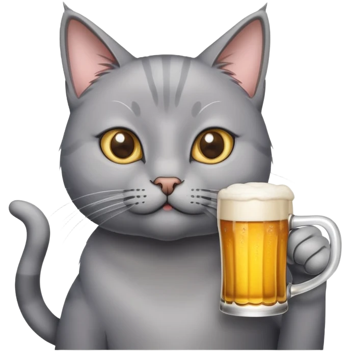 Grey cat with a beer emoji