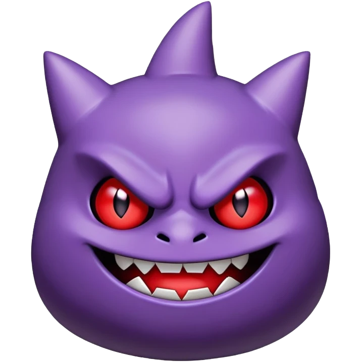 Gengar, the purple ghost Pokemon with red eyes and a mischievous grin emoji