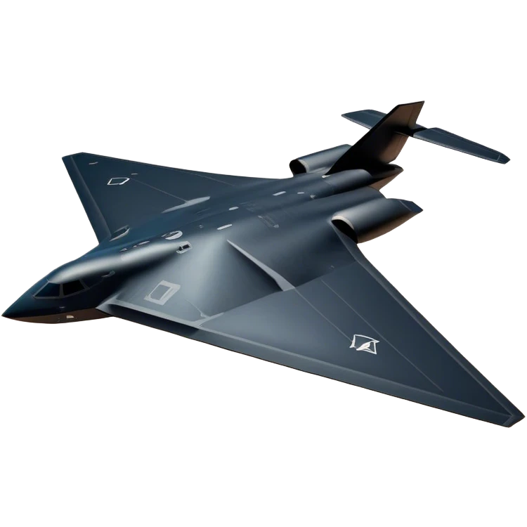 B-2 Spirit bomber - Northrop B-2 (Model Year: 2021) (Iconic colour: Stealth black) - A sleek, stealth bomber with smooth, angular contours and a matte jet-black finish. Emphasize a futuristic, minimalist design with a seamless fuselage, low-profile wings, and an overall intimidating stealth aesthetic. emoji