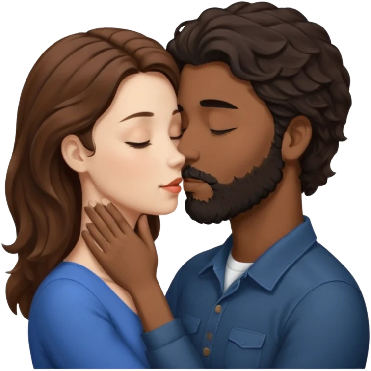 White woman with brown hair with eyes closed kissing the forehead of brown man with black wavy hair (has a a beard with his eyes closed too) emoji