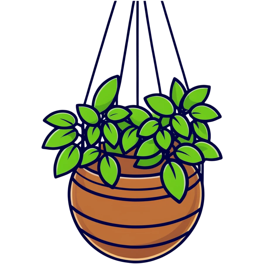 Plectranthus Verticillatus with cascading vines and perfect circle-shaped leaves like coins in a coconut fiber hanging basket emoji