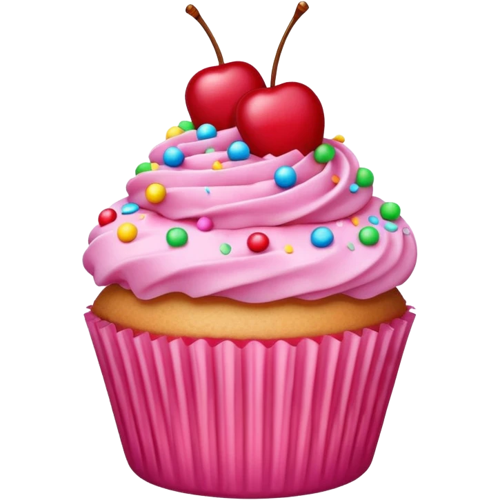 pink cupcake with cherry and sprinkle on top  emoji