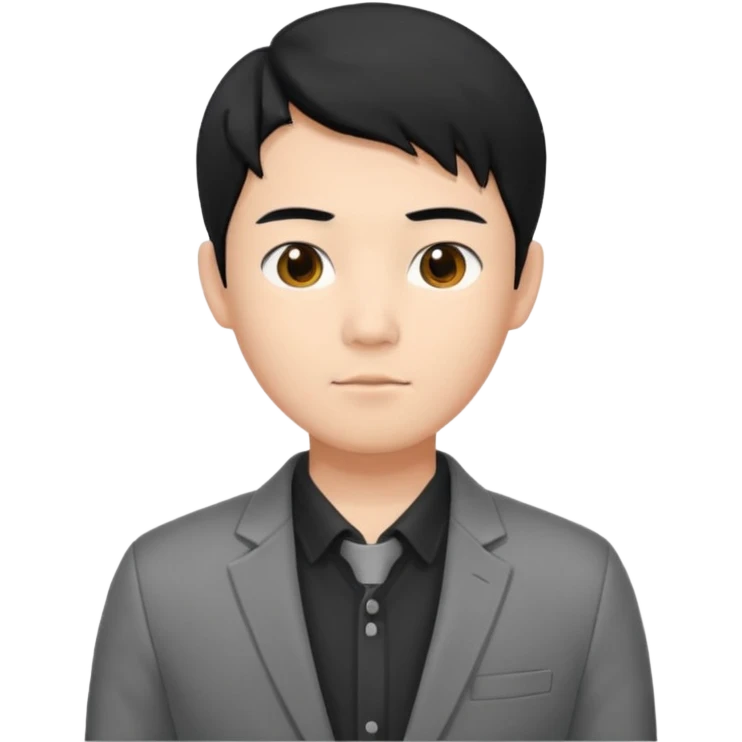 asian young man with black hair middle part haircut in grey blazer and black t-shirt  emoji