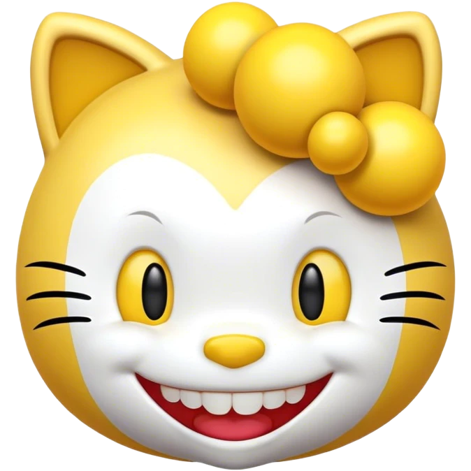 jocker with smiling face (his eyes and teeth's should reflect smiley emoji) jiggling yellow emoji balls.hello kitty emoji