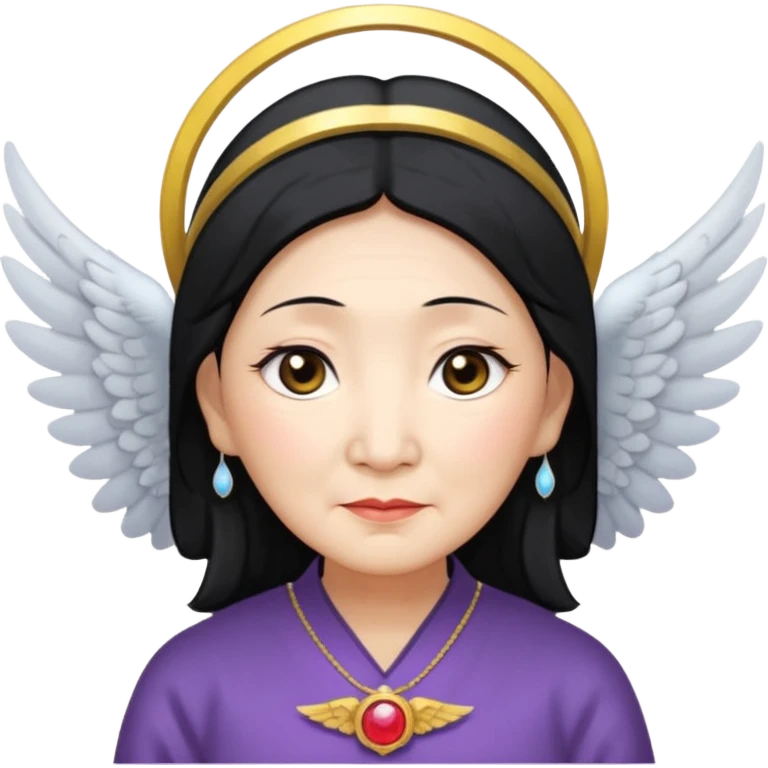 Angel Old Lady with wings black hair asian  smaller eyes w hLo emoji