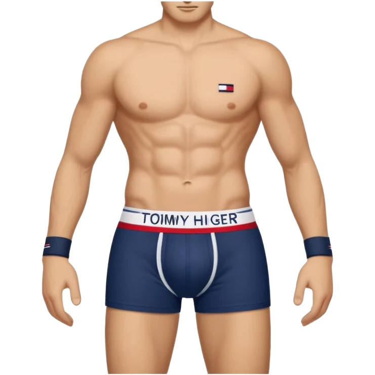 Rapaz branco cabelos escuros usando cueca Boxer Tommy Hilfiger emoji