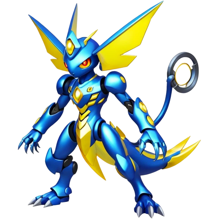 Shiny Futuristic Fakemon-Pokemon-Digimon-Spectrobes-fusion, full body emoji