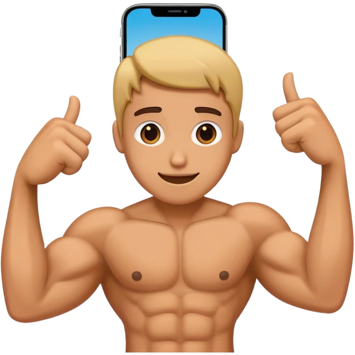a mobile Phone with arms to the side of the phone flexing emoji