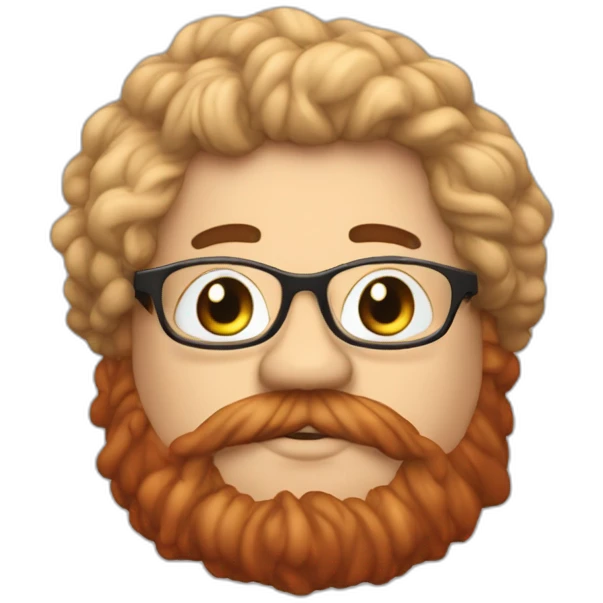 Chubby non binary Big lebowsky round glasses long venitian hair chaotic red and blond beard with vaporizer emoji