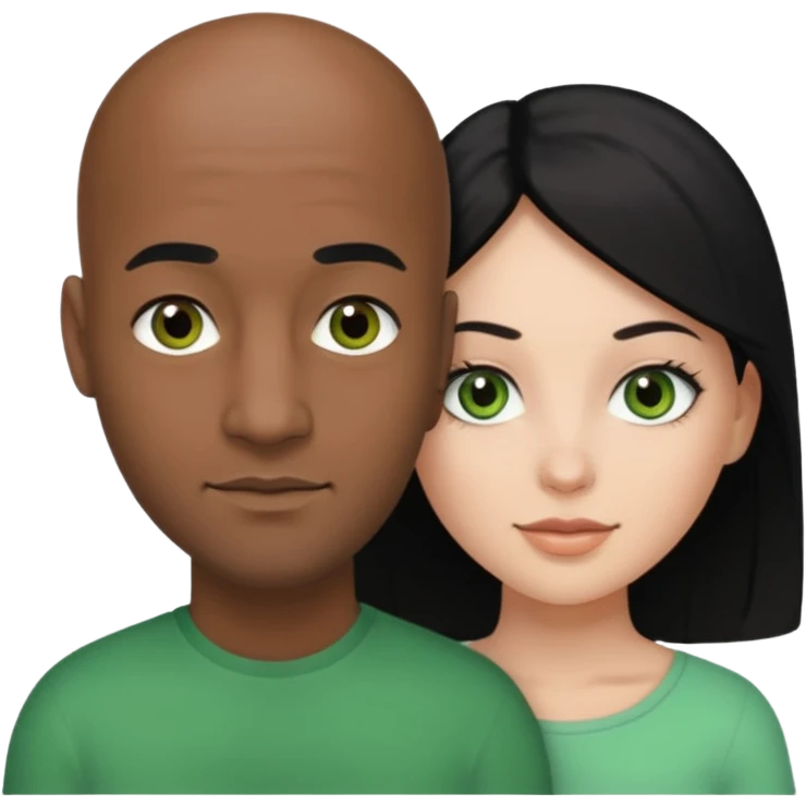 Black bald guy with brown eyes & a white girl balcky hair with green eyes  emoji