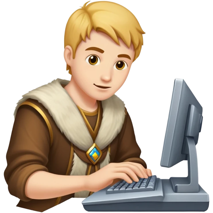 A guy playing a computer game about molgols emoji