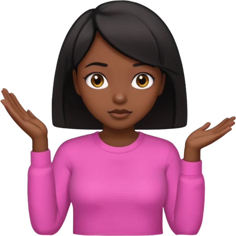 Dark skin girl asking for money with hand out make her more fabulous but still a clean look with a black bob and pink shirt  emoji