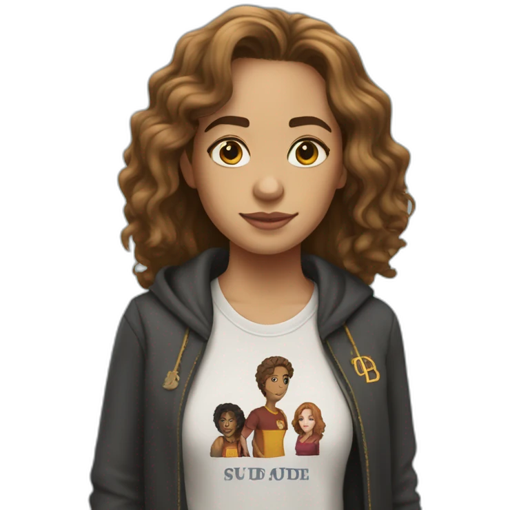 Hermione Granger wears a T-shirt with the word Sude on it emoji