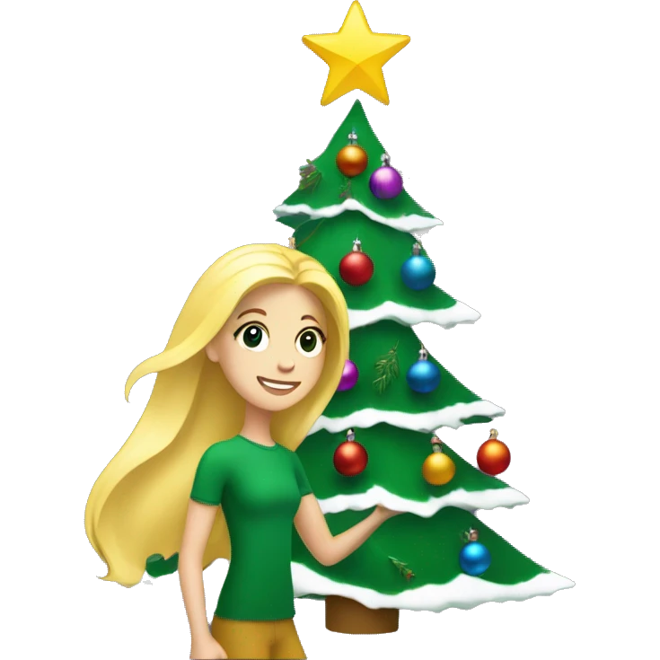Blond Girl decorating a Christmas tree emoji