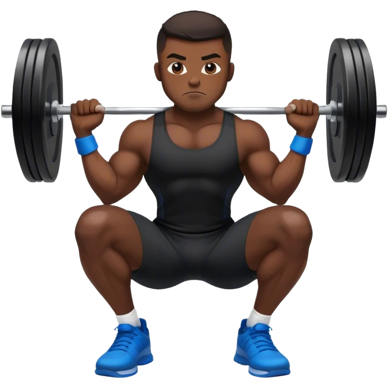 jacked man black clothes blue shoes barbell squats emoji