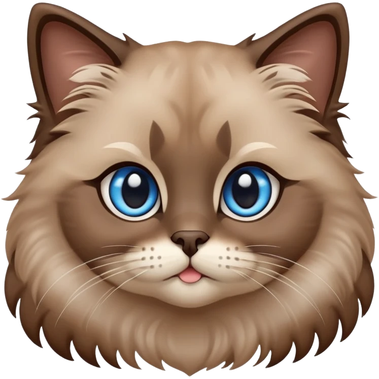 cinematic-adorable-fluffy-brown-ragdoll-cat-portrait-emoji,-head-tilted-cutely-with-big,-sparkling-blue-eyes,-soft-brown-seal-colored-fur-with-darker-points-on-the-ears,-face,-and-paws,-simplified-yet-irresistibly-adorable-features, emoji