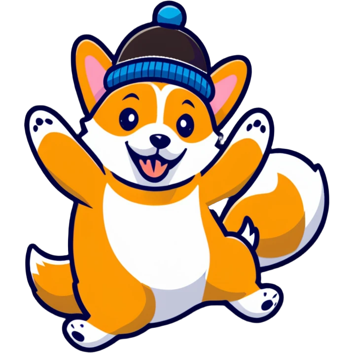 jumping corgi dog with a cute hat emoji