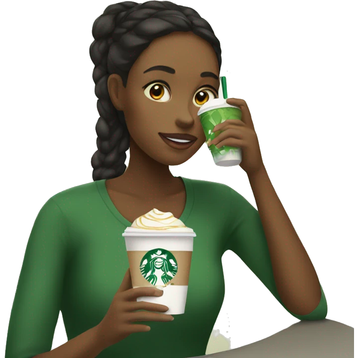 Girl drinking matcha latte from Starbucks emoji