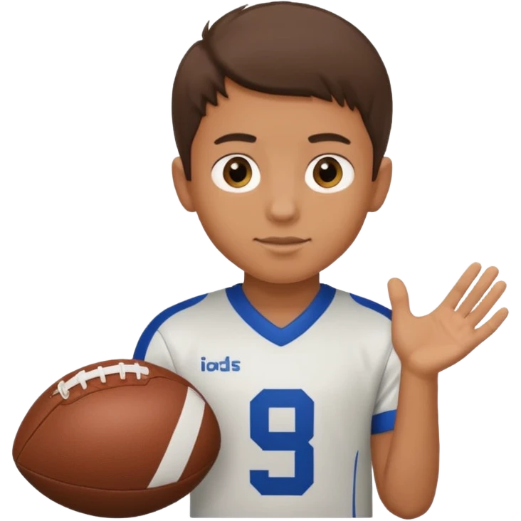 a boy having a football ball next to his hand wearing a football jersey emoji