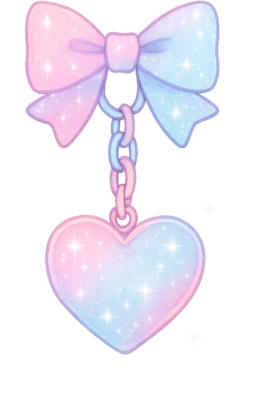girly sparkling keychain with bow, cute, no background, pastel colors emoji