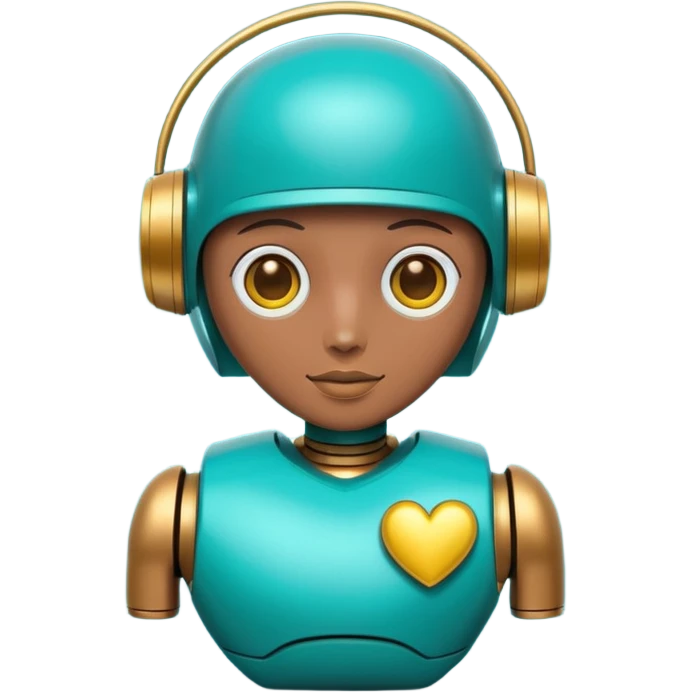 Teal robot with yellow heart emoji