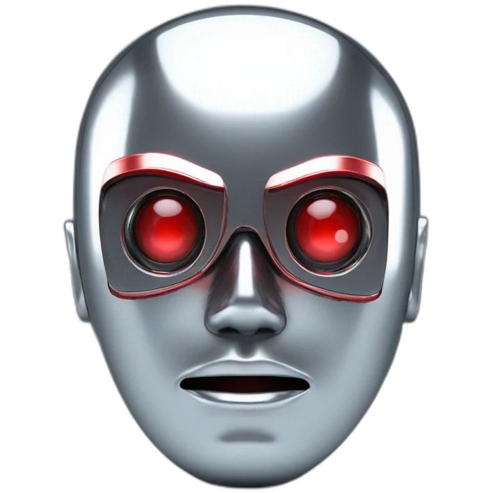 3d chrome human android head, red lazer eyes with letter B on the face, 3d, portrait emoji