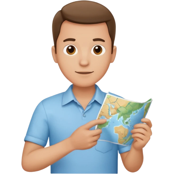 man in a light blue shirt holding a map in his hands emoji