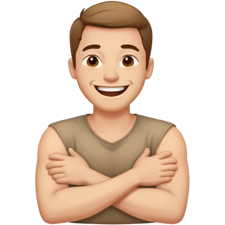 Man laughing crossed arms on neck  emoji
