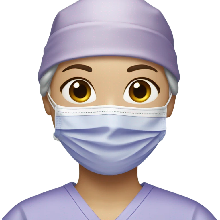 Female surgeon in lavender colored scrub cap with no hair showing and wearing a mask. fair skin tone emoji