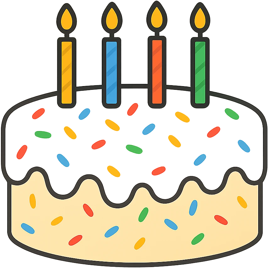 flat toon white birthday cake with sprinkles and candles emoji