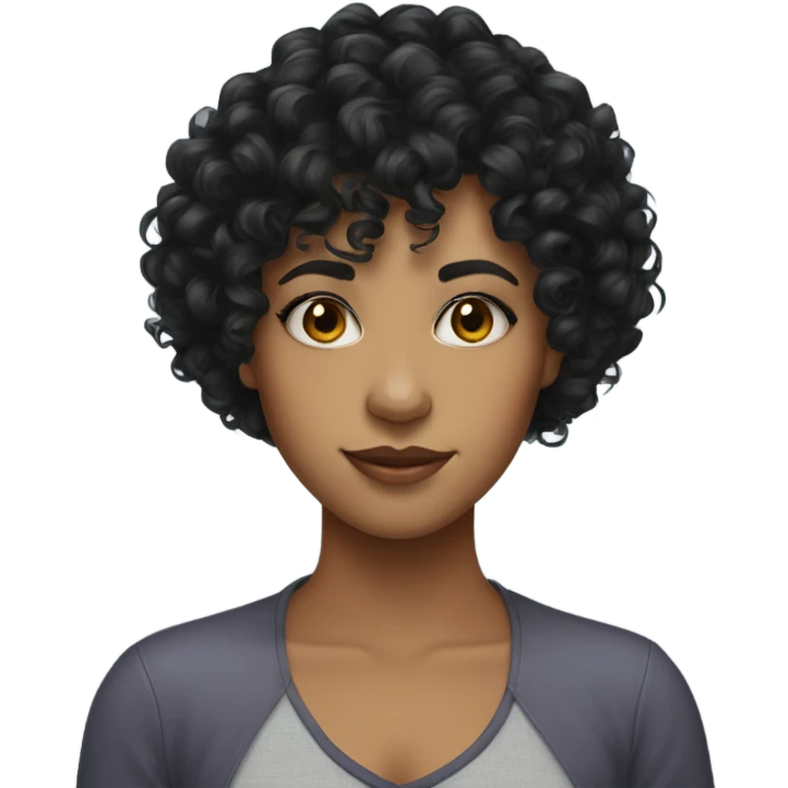 Mixed girl with black curly hair and bangs (also curly) emoji