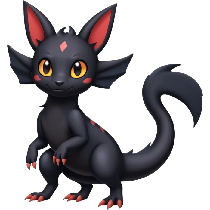 full body Salandit Umbreon Noibat Litten hybrid, standard emoji style, cute pose emoji