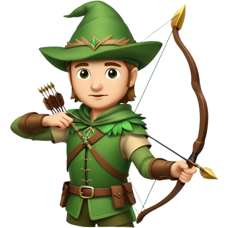 Robin Hood with bow and arrow wearing green outfit and feathered hat emoji