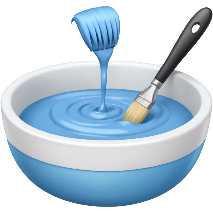 bowl of pastel blue hair dye with a brush nearby, iOS Apple emoji style emoji