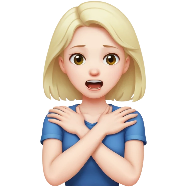 girl with arms crossed over chest grabbing neck and screaming  emoji
