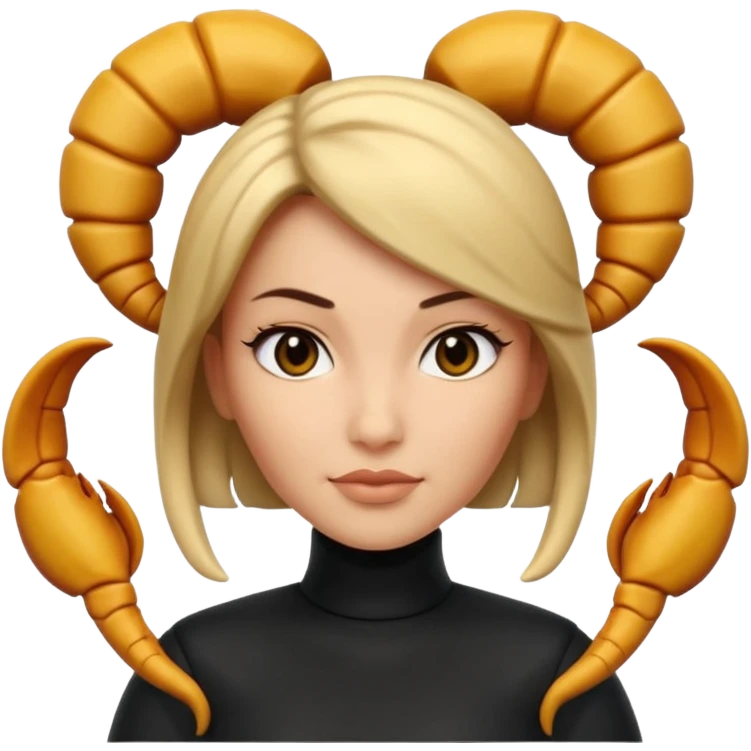 Scorpio zodiac signA 3D cartoon woman with a scorpion-shaped hairstyle, confident expression, smooth skin tone, Memoji-style. emoji