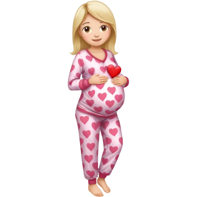 беременная девушка в полный рост в пижаме c сердечками emoji