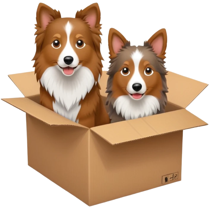 Shetland sheepdog and brown aussie in a box emoji