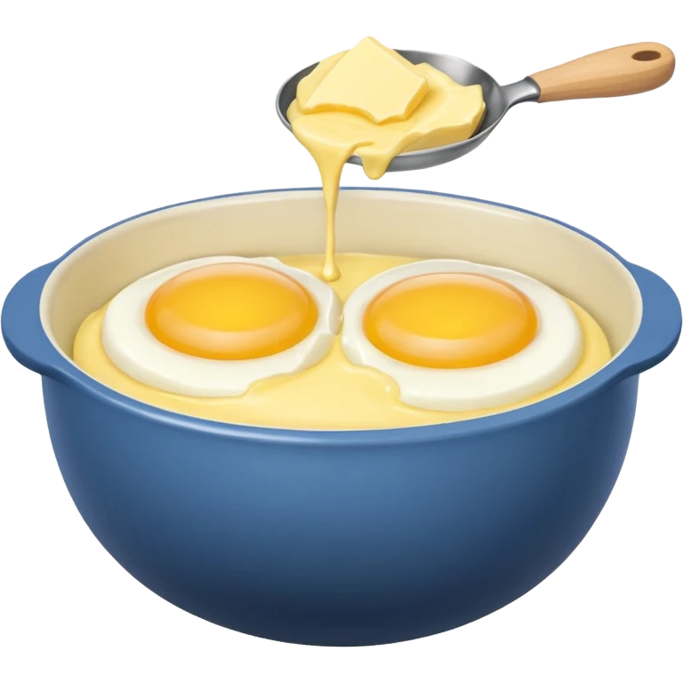 baking preperation with mixing bowl with uncracked eggs and butter emoji